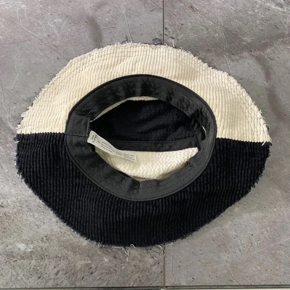 BDG Urban Outfitters Corduroy Patchwork Bucket Hat Black Cream Distressed - Picture 8 of 11